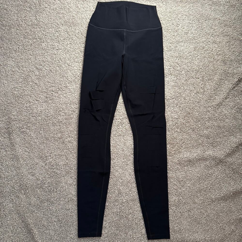 ALO Yoga High Waisted Ripped Warrior Leggings Pants Black Women’s Size S